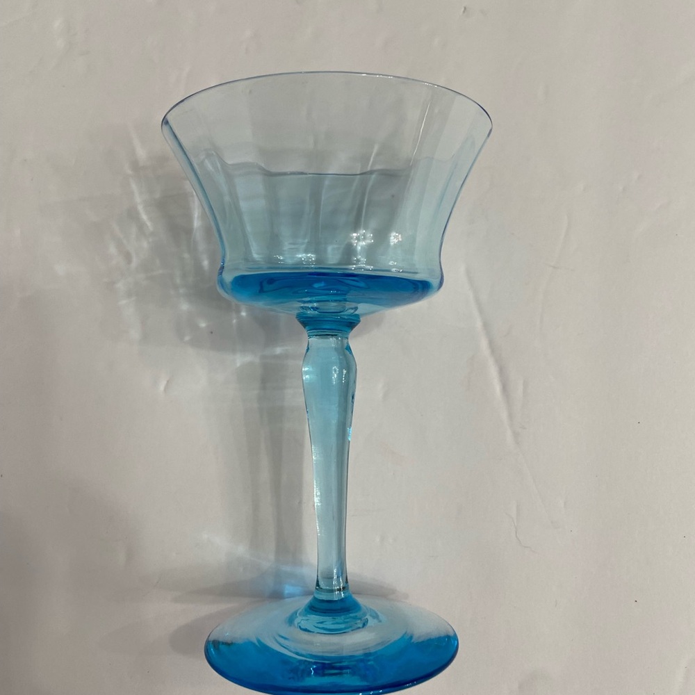 Crystal Blue Turquoise Tall Sherbet Glass Feminine Quite Luxury - Picture 3 of 13
